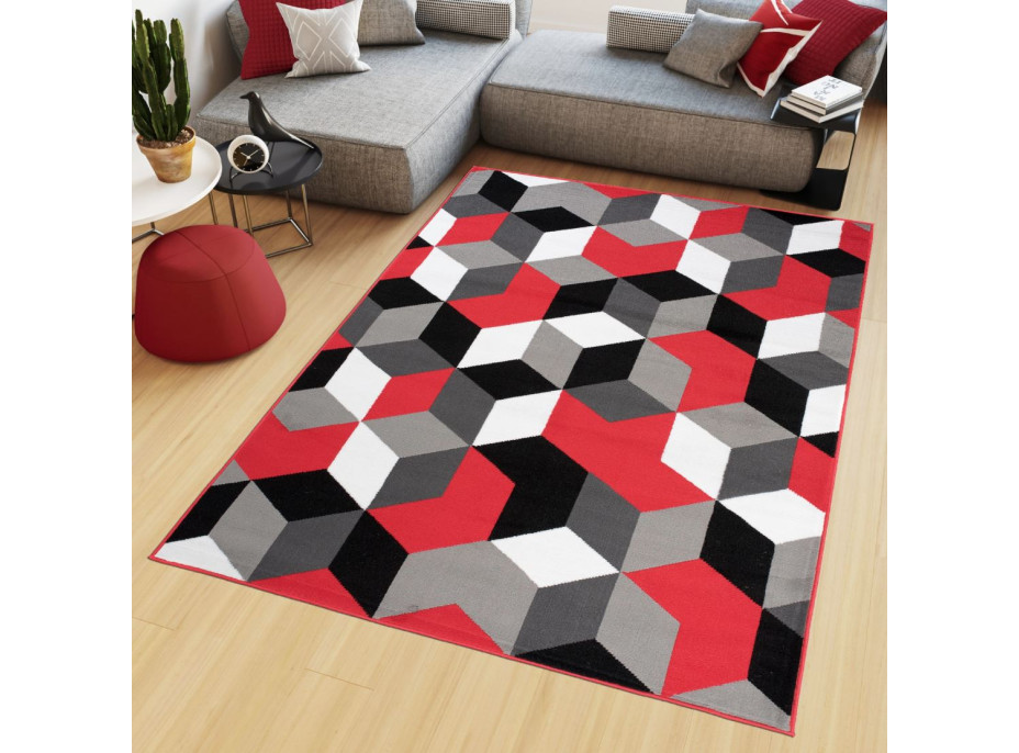 Kusový koberec MAYA Cubes - červený/sivý