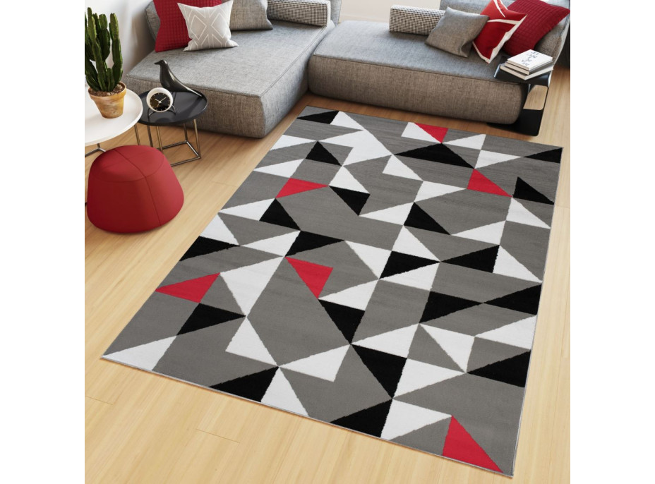 Kusový koberec MAYA Geometric - červený/sivý
