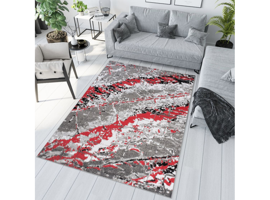 Kusový koberec MAYA Marble - červený/sivý