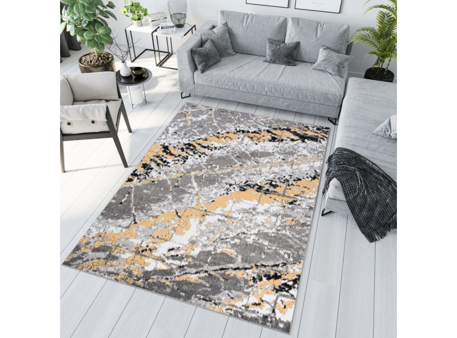 Kusový koberec MAYA Marble - žltý/sivý