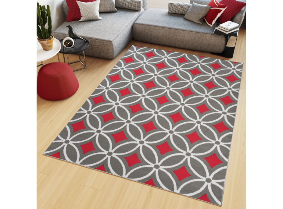 Kusový koberec MAYA Pattern - červený/sivý