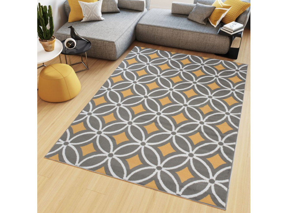 Kusový koberec MAYA Pattern - žltý/sivý