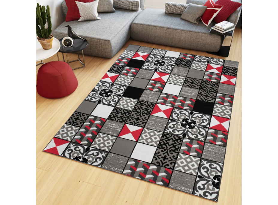Kusový koberec MAYA Tiles - červený/sivý
