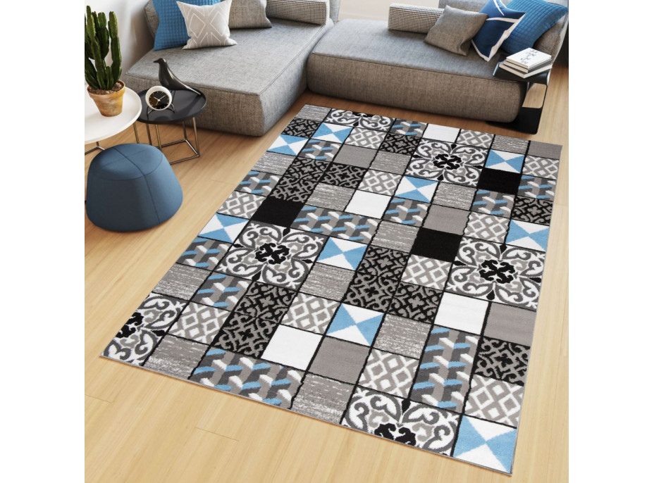 Kusový koberec MAYA Tiles - modrý/sivý