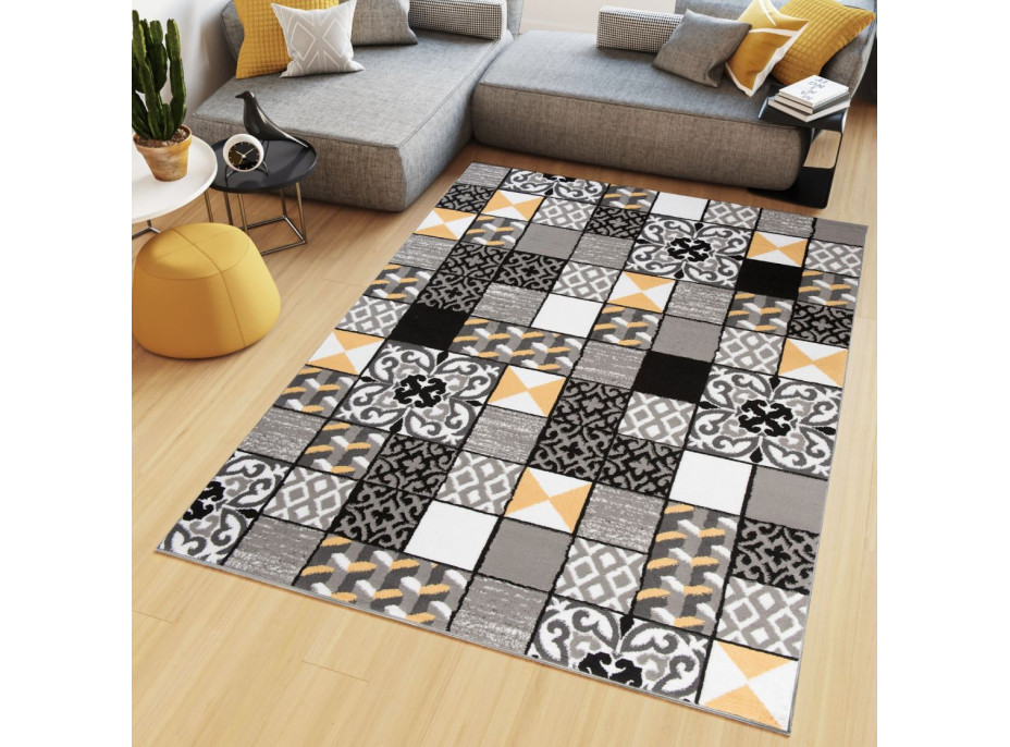 Kusový koberec MAYA Tiles - žltý/sivý