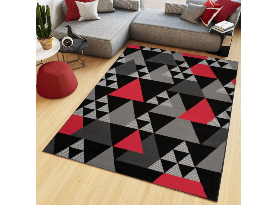 Kusový koberec MAYA Triangles - červený/sivý