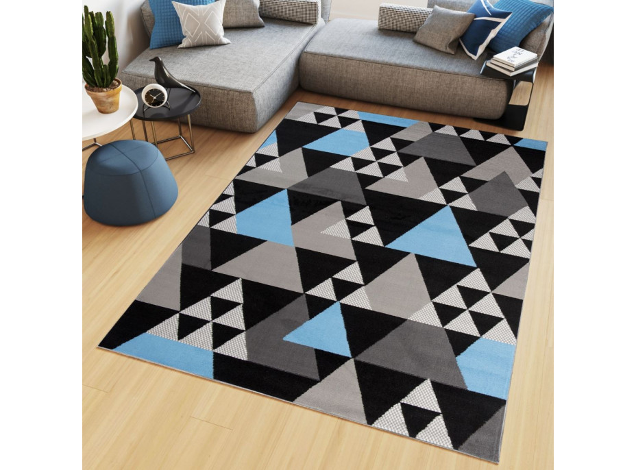 Kusový koberec MAYA Triangles - modrý/sivý