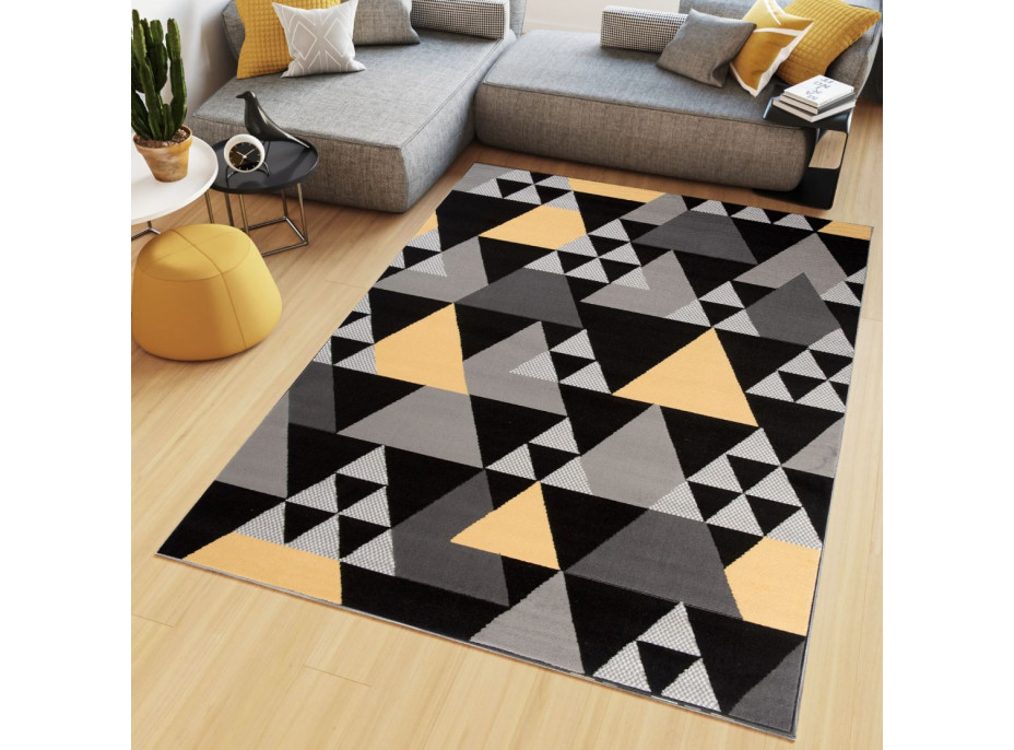 Kusový koberec MAYA Triangles - žltý/sivý
