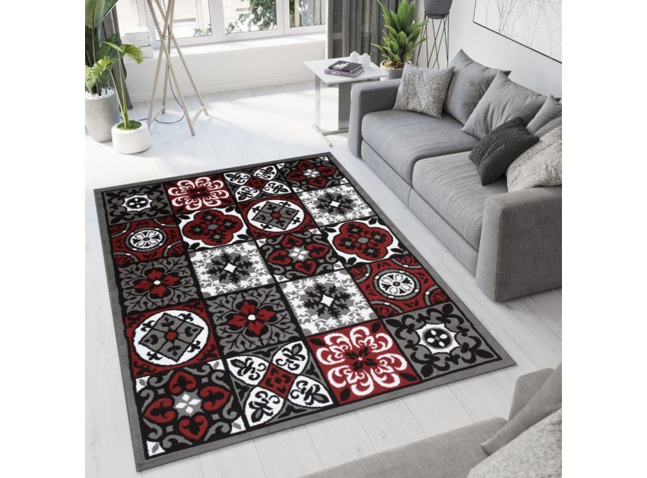 Kusový koberec BALI Tiles - tmavo šedý/červený