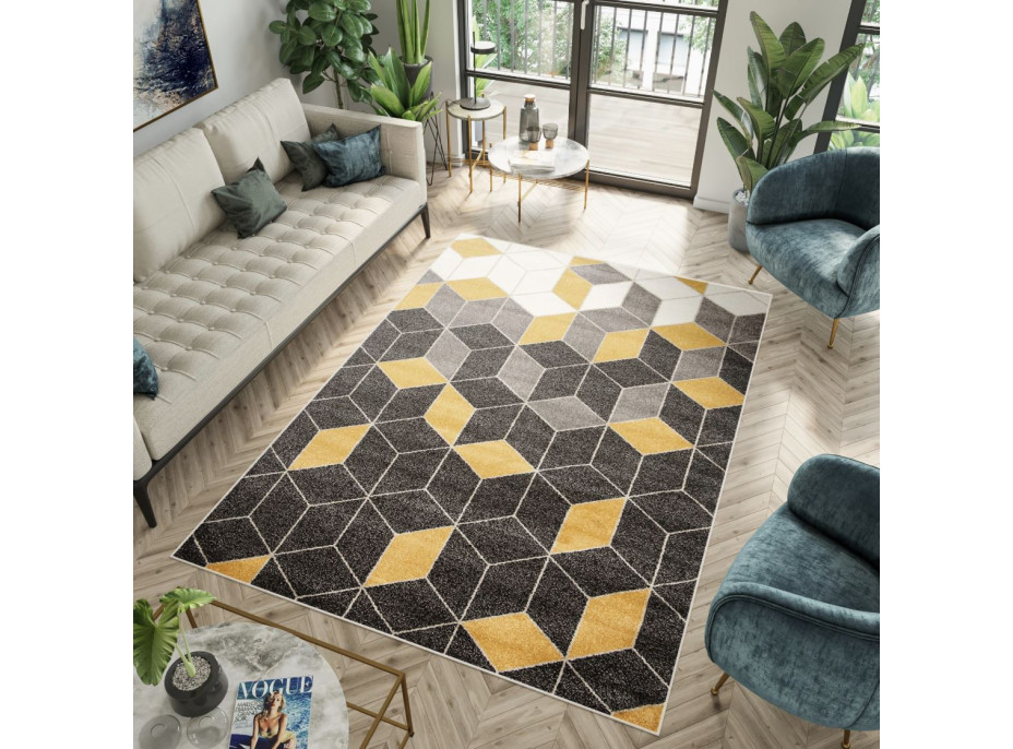 Kusový koberec FIESTA Cubes - žltý/sivý