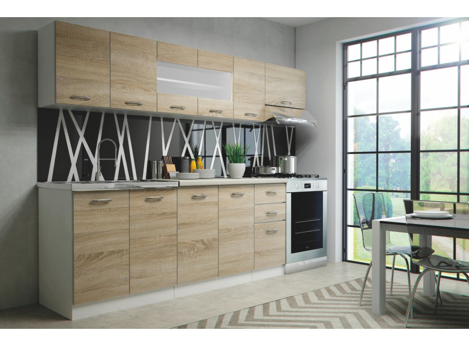Kuchynská linka PETRA 260 cm - dub sonoma/biela