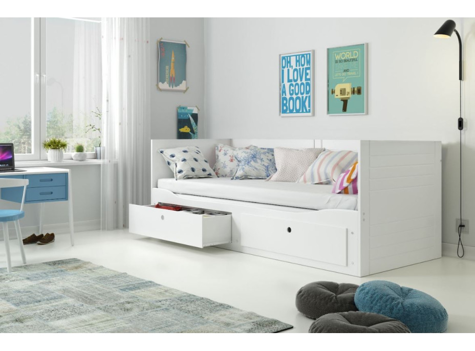 Detská posteľ so šuplíkmi HERMES 200x80 cm - biela - rozložiteľná na 200x160 cm