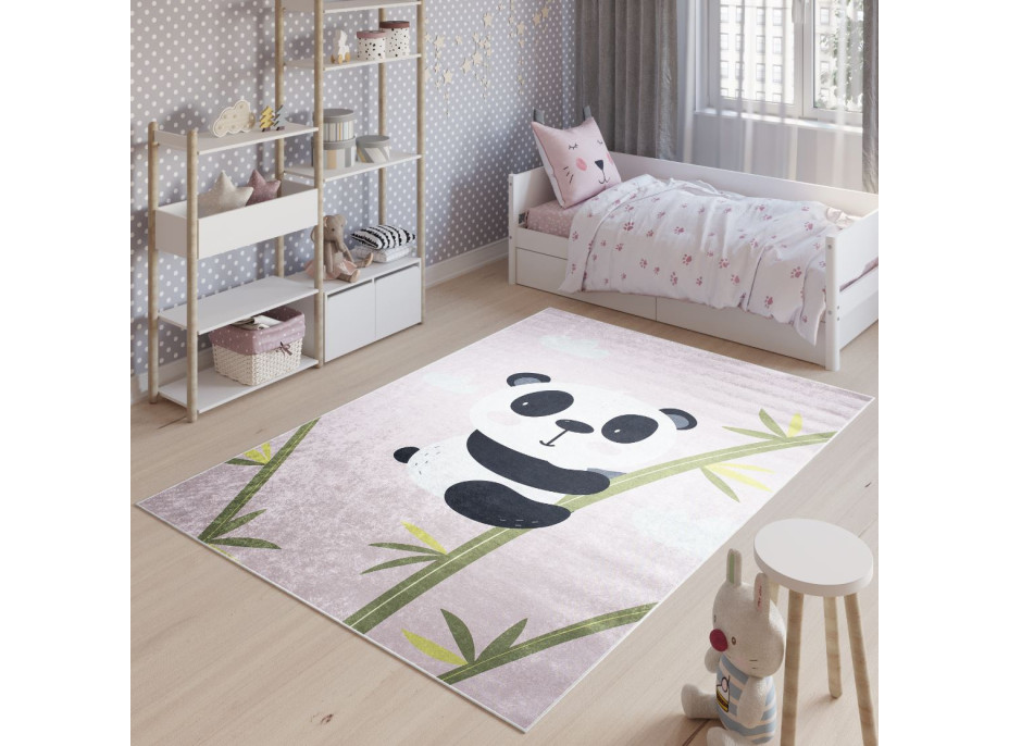 Detský koberček EMMA - Medvedík panda - ružový