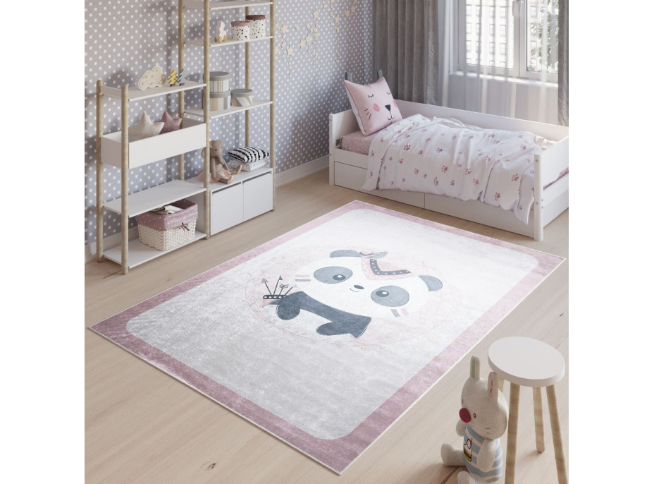 Detský koberček EMMA - Panda indián - ružový