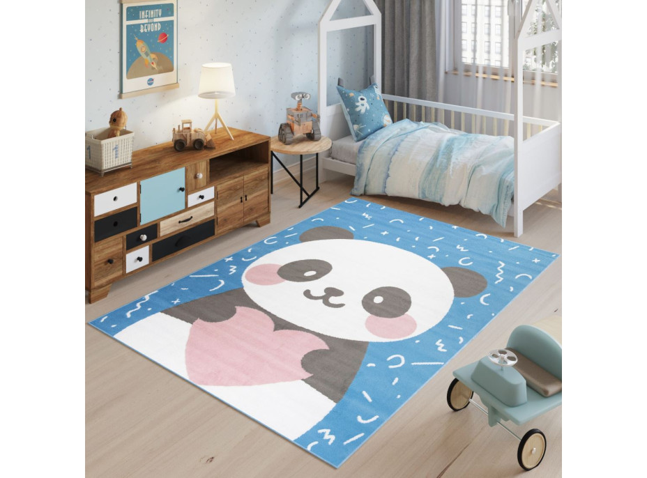 Detský koberček JOLLY Blue - Panda so srdiečkom
