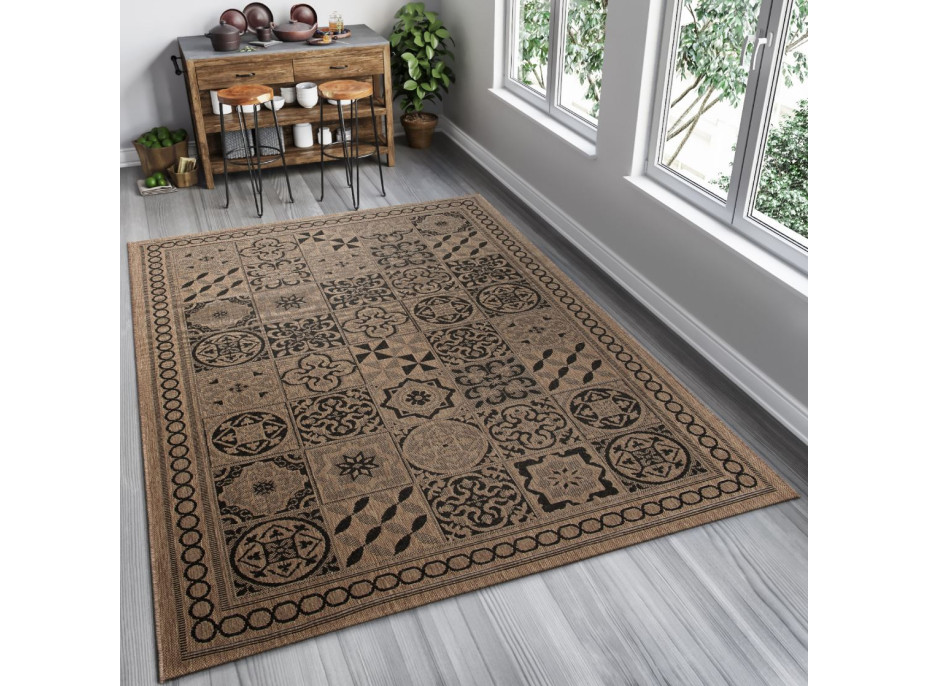 Sisalový PP koberec TILES - hnedý/čierny