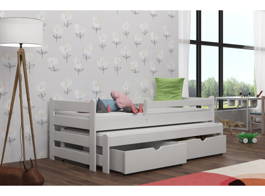 Detská posteľ z masívu borovice ALEX s prístelkou a šuplíkmi - 200x80 cm - BIELA