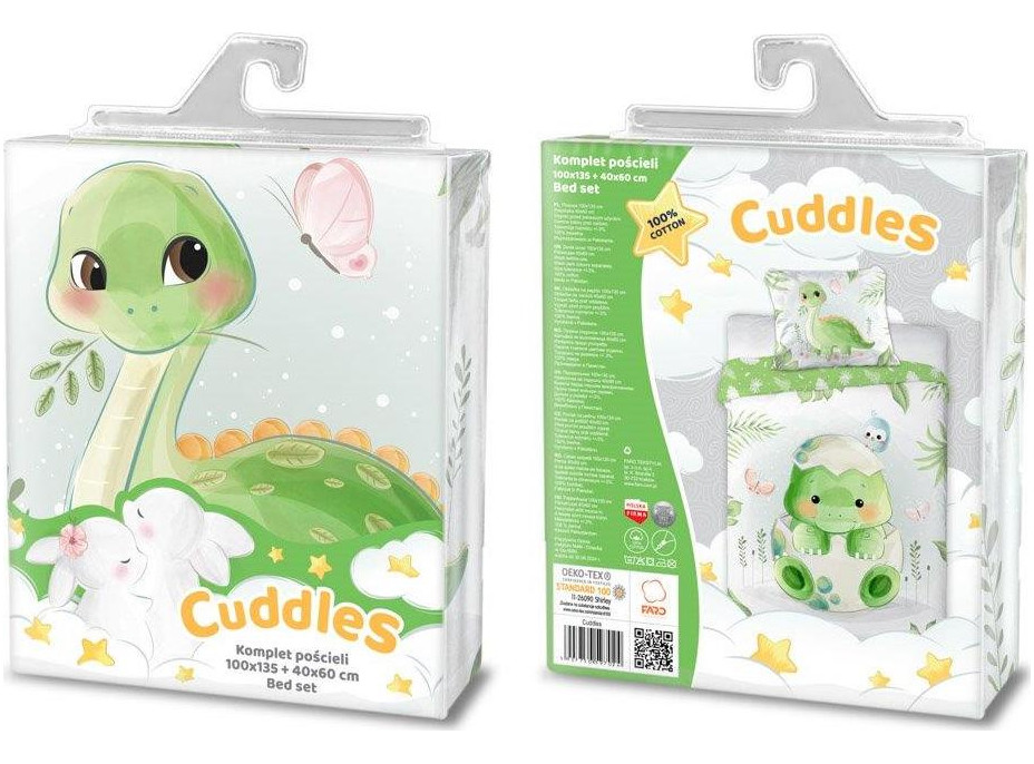 Detské bavlnené obliečky do postieľky 135x100 cm CUDDLES - Dino