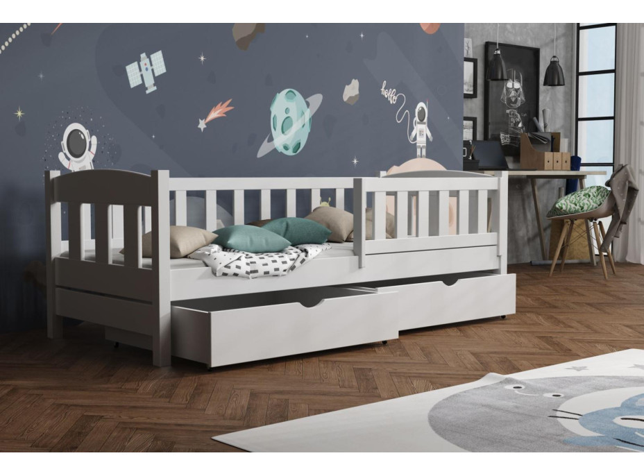 Detská posteľ z masívu borovice BEN so šuplíkmi - 180x80 cm - BIELA
