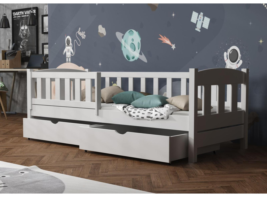 Detská posteľ z masívu borovice BEN so šuplíkmi - 180x80 cm - BIELA