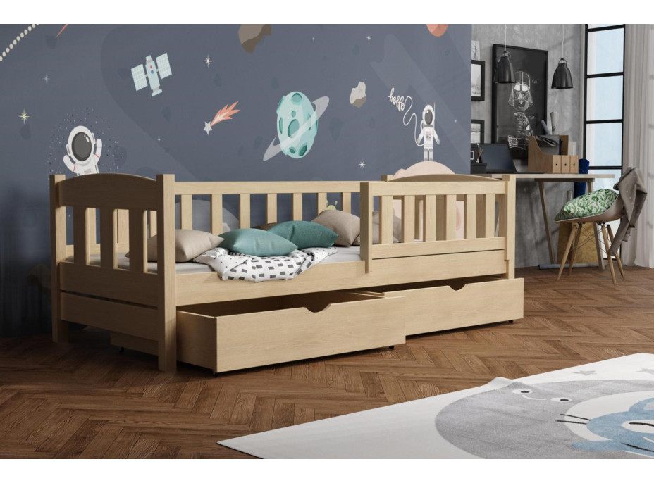 Detská posteľ z masívu borovice BEN so šuplíkmi - 180x80 cm - PRÍRODNÁ BOROVICA