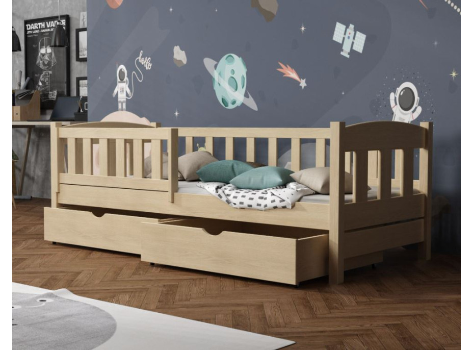 Detská posteľ z masívu borovice BEN so šuplíkmi - 180x80 cm - PRÍRODNÁ BOROVICA