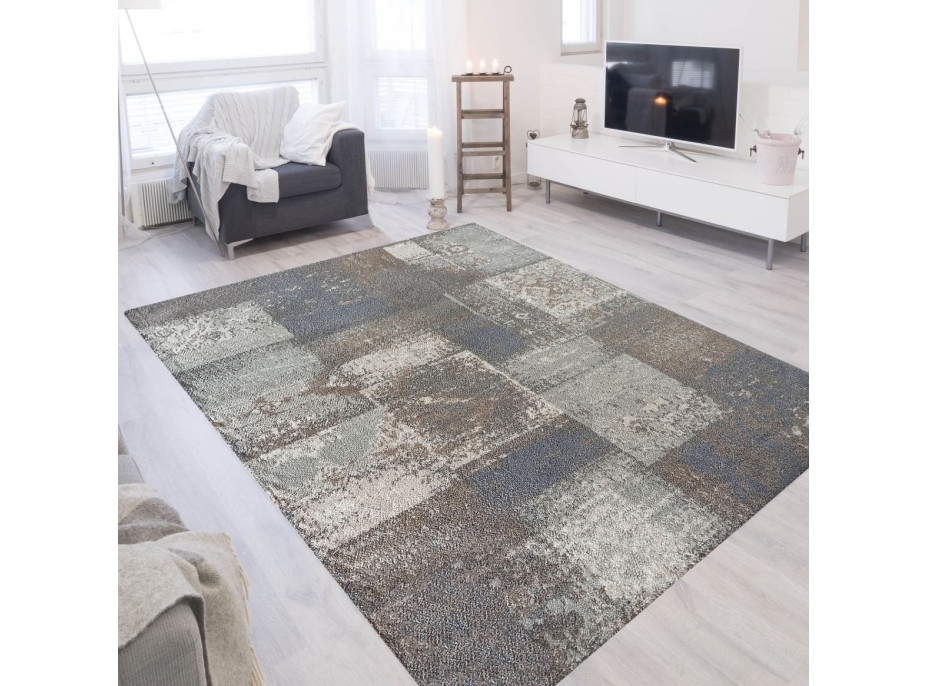 Kusový koberec ROXANNE Tiles - šedý/hnědý