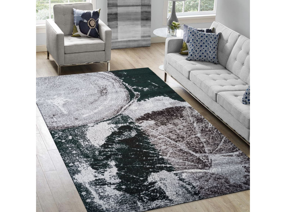 Kusový koberec WAVE wood - tmavo zelený/sivý