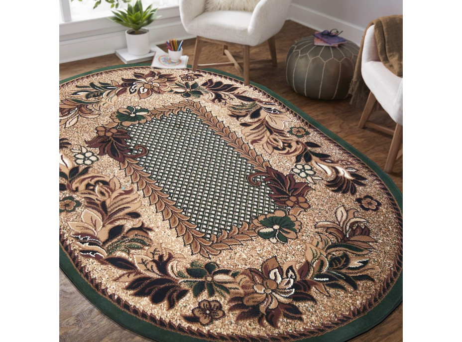 Kusový oválny koberec ALPHA Flower - zelený