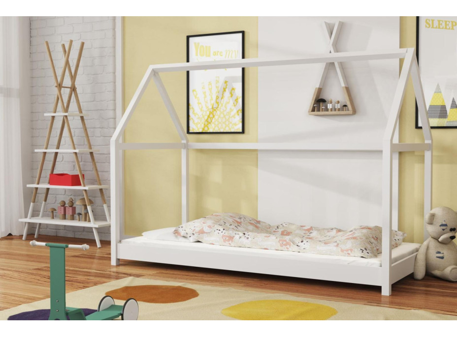 Detská domčeková Montessori posteľ z masívu borovice VERONIKA - 180x80 cm - BIELA