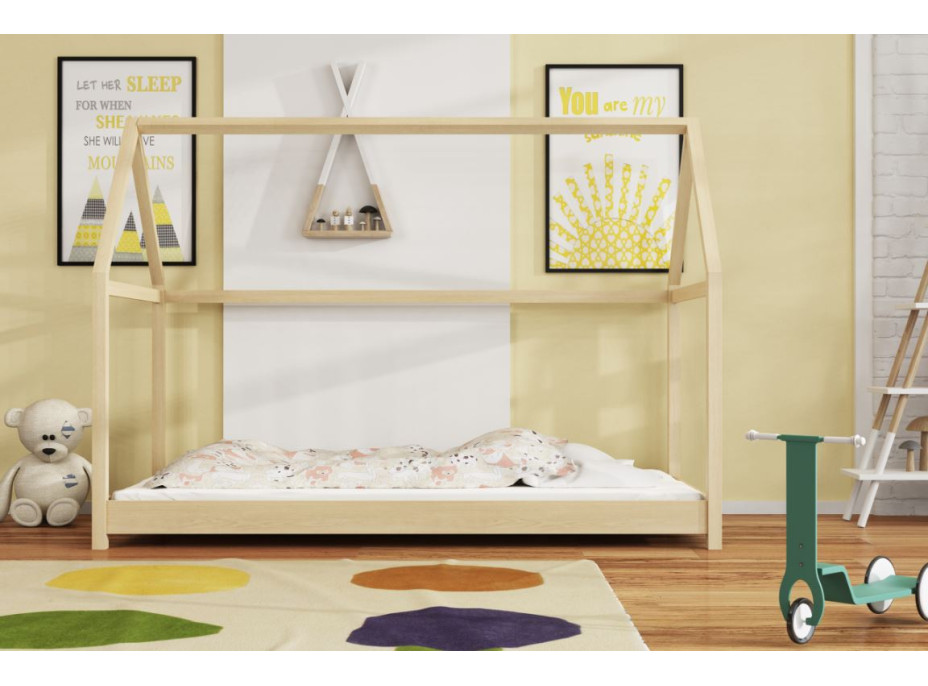 Detská domčeková Montessori posteľ z masívu borovice VERONIKA - 180x80 cm - PRÍRODNÁ BOROVICA