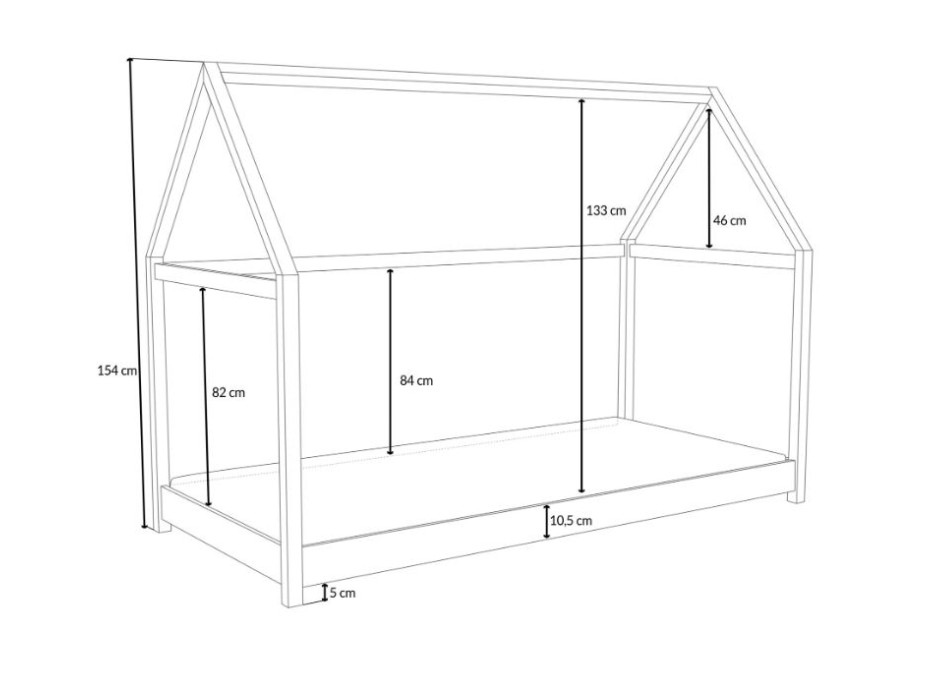 Detská domčeková Montessori posteľ z masívu borovice VERONIKA - 180x80 cm - BIELA