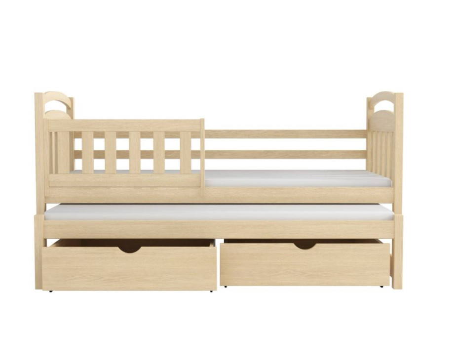 Detská posteľ z masívu borovice KAŠPAR s prístelkou a šuplíkmi - 180x80 cm - PRÍRODNÁ BOROVICA