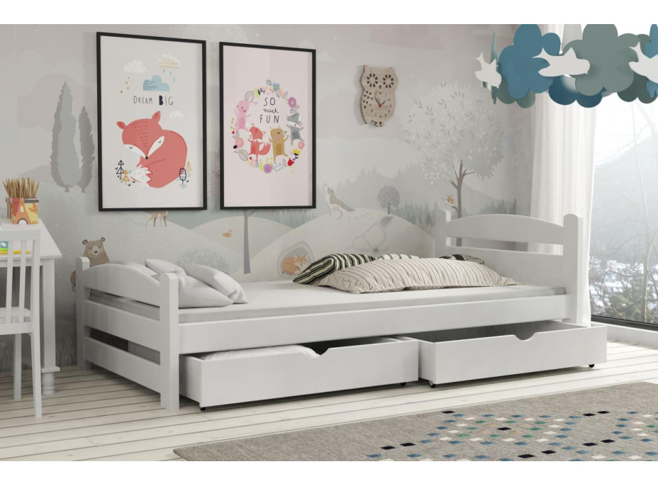 Detská posteľ z masívu borovice MAX so šuplíkmi - 180x80 cm - BIELA