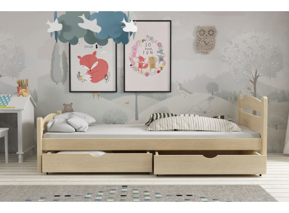 Detská posteľ z masívu borovice MAX so šuplíkmi - 180x80 cm - PRÍRODNÁ BOROVICA