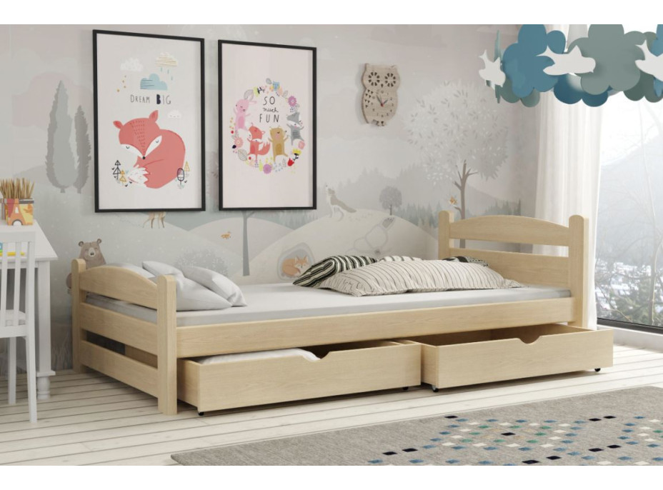 Detská posteľ z masívu borovice MAX so šuplíkmi - 180x80 cm - PRÍRODNÁ BOROVICA