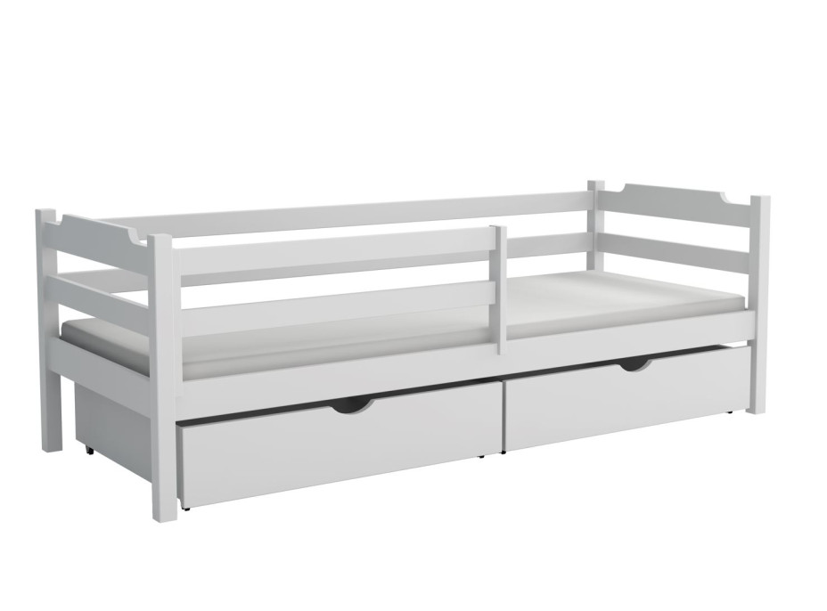 Detská posteľ z masívu borovice MIKULÁŠ so šuplíkmi - 180x80 cm - BIELA