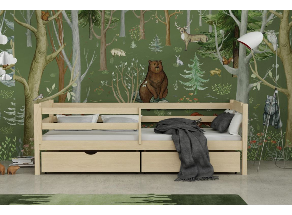 Detská posteľ z masívu borovice MIKULÁŠ so šuplíkmi - 180x80 cm - PRÍRODNÁ BOROVICA