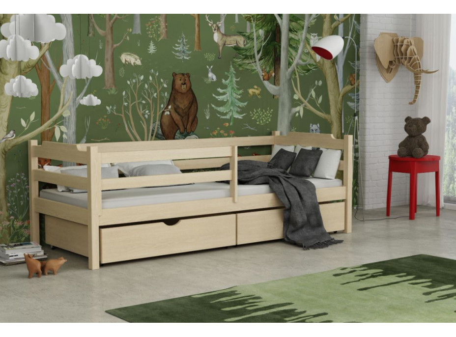 Detská posteľ z masívu borovice MIKULÁŠ so šuplíkmi - 180x80 cm - PRÍRODNÁ BOROVICA