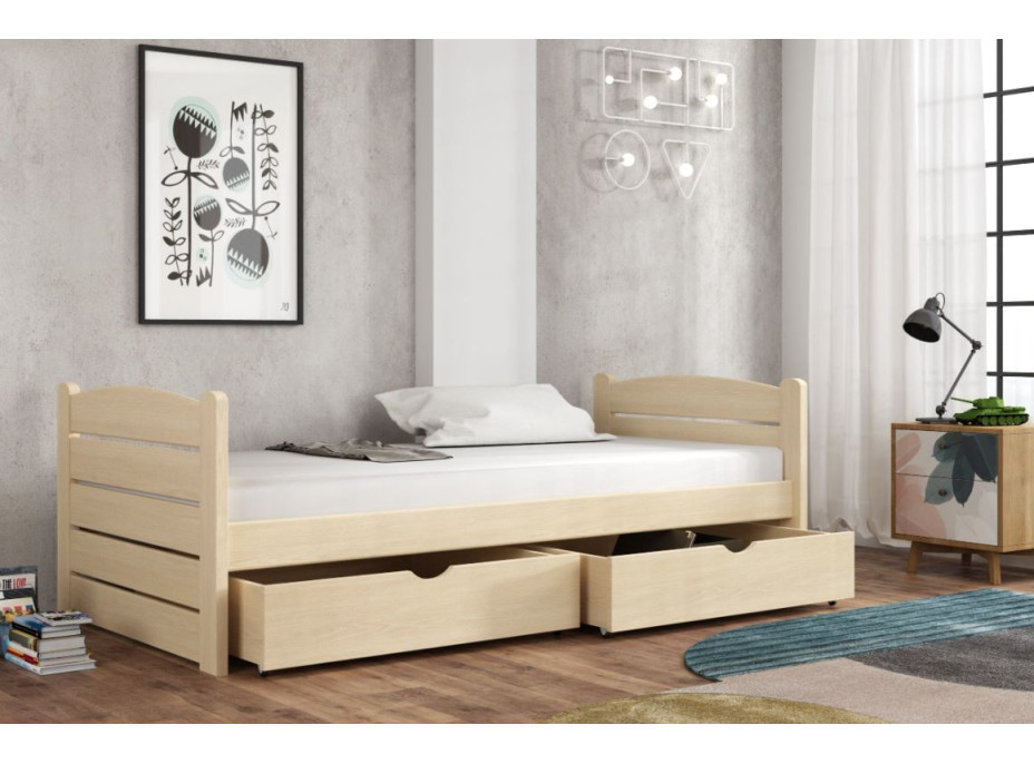 Detská posteľ z masívu borovice URŠULA so šuplíkmi - 180x80 cm - PRÍRODNÁ BOROVICA