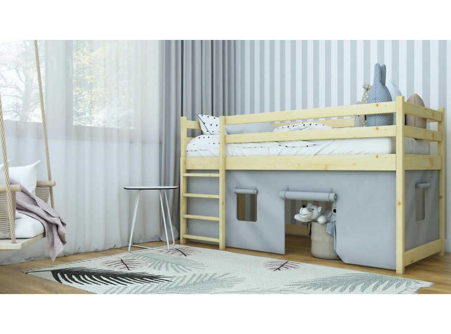 Detská vyvýšená posteľ z masívu borovice PORTO - 180x80 cm - prírodná borovica