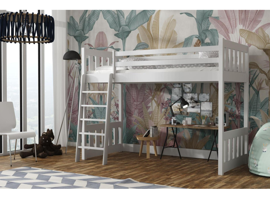 Detská vyvýšená posteľ z masívu borovice ALVIN - 180x80 cm - BIELA