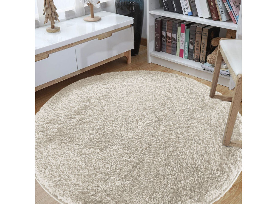 Moderný koberec SHAGGY CAMIL okrúhly - ecru