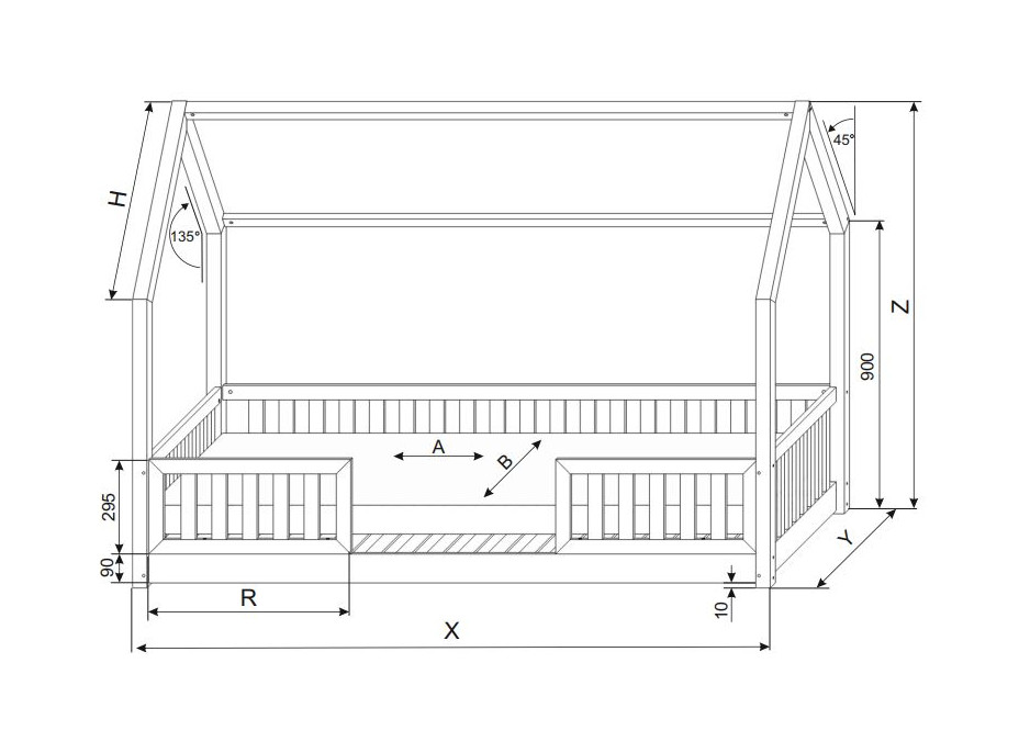 Detská domčeková Montessori posteľ z masívu borovice BIANCO DUO - 200x140 cm