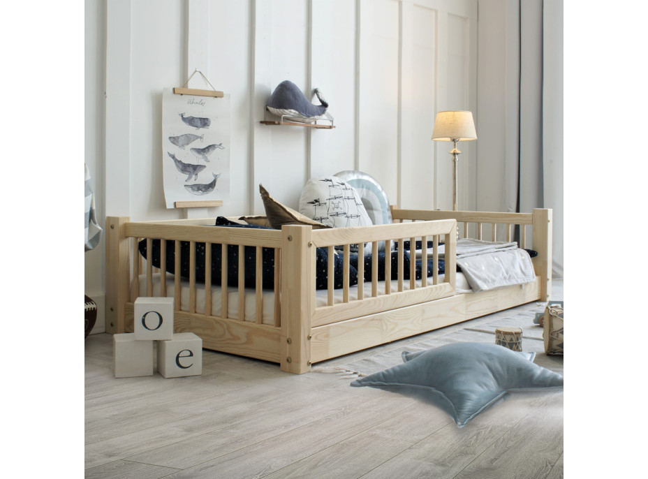 Detská Montessori posteľ z masívu borovice BASIC - 200x90 cm