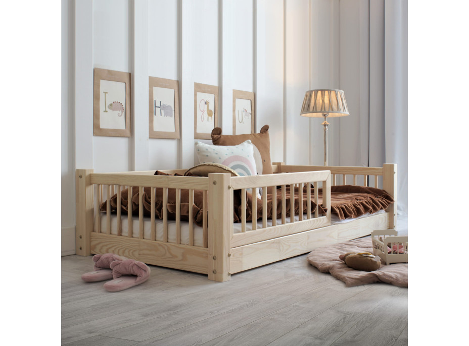 Detská Montessori posteľ z masívu borovice BASIC - 180x80 cm