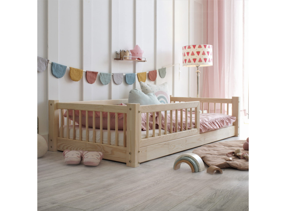Detská Montessori posteľ z masívu borovice BASIC - 200x90 cm