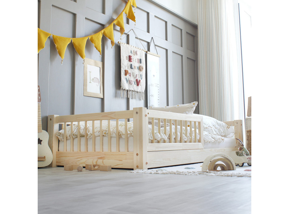 Detská Montessori posteľ z masívu borovice BASIC - 180x80 cm