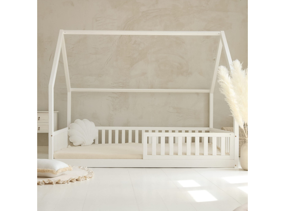 Detská domčeková Montessori posteľ z masívu borovice BIANCO - 200x140 cm
