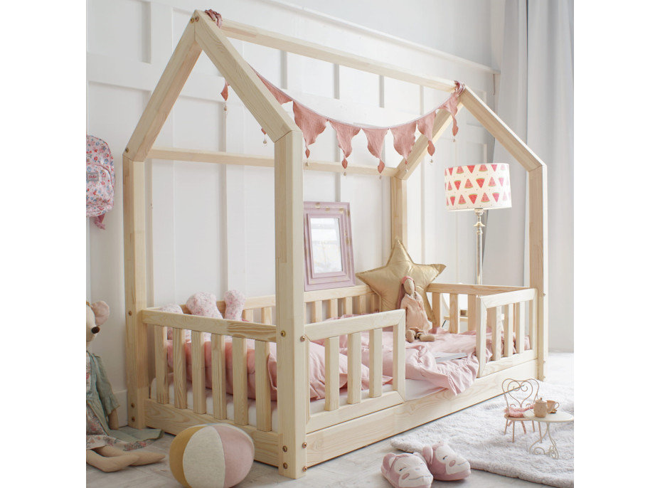 Detská domčeková Montessori posteľ z masívu borovice BIANCO DUO - 160x80 cm
